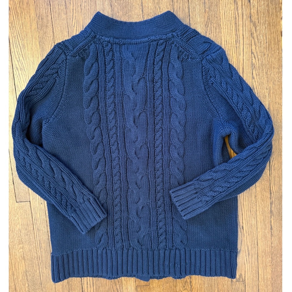LL Bean Womens XL Petite Navy Blue Cable Knit 100% Cotton Button Front Cardigan - Picture 3 of 6